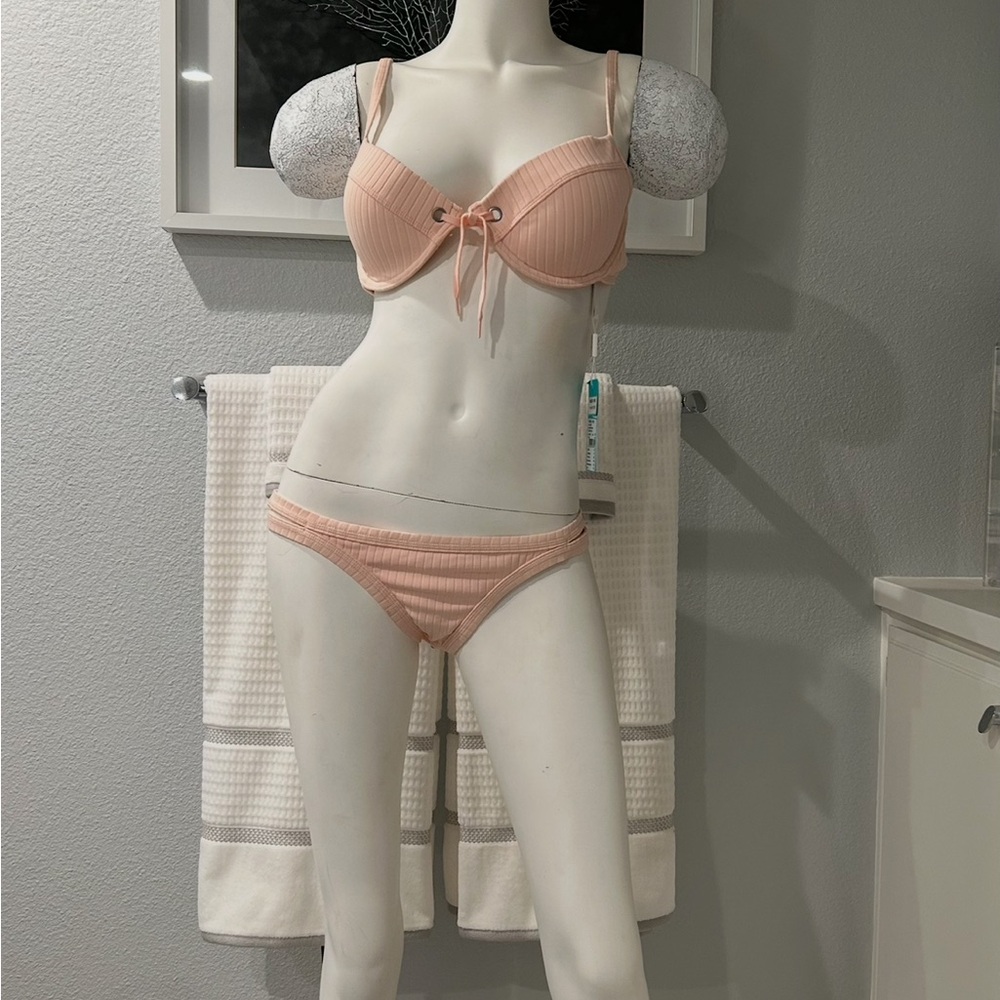 Seafolly Ribbed Push-Up Bustier Bikini Set — Rose Pink